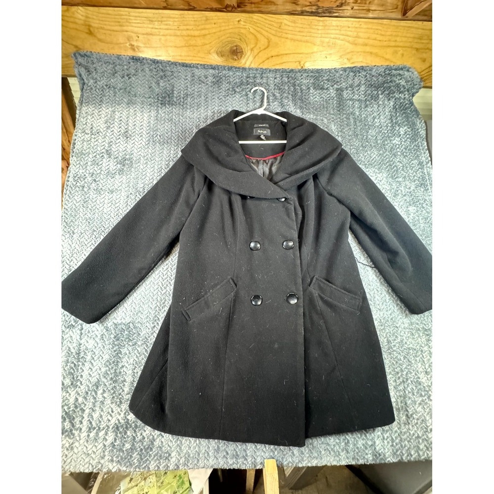 Style & Co. Fleece Peacoat Womens 18W Black Lined Double Breasted Shawl Collar‎